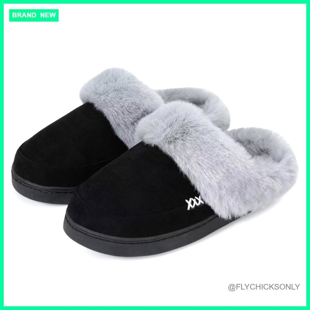 Memory Foam Faux Fur Lined Slippers Non-Slip Sole Suede Indoor Shoes